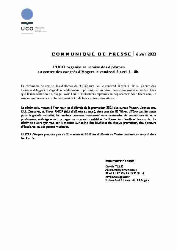 COMMUNIQUÉ DE PRESSE I 6 avril 2022 - LUCO organise sa