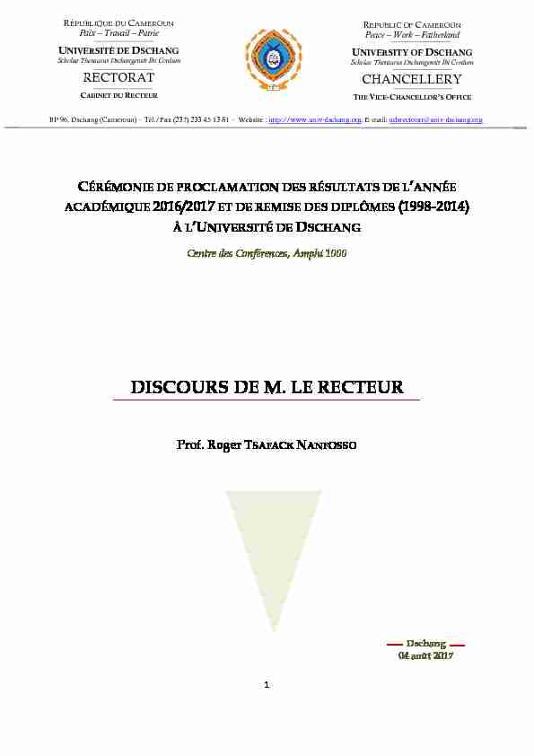 DISCOURS DE M. LE RECTEUR