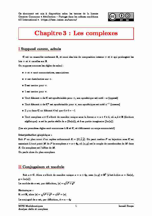 [PDF] Chapitre3 : Les complexes - Melusine