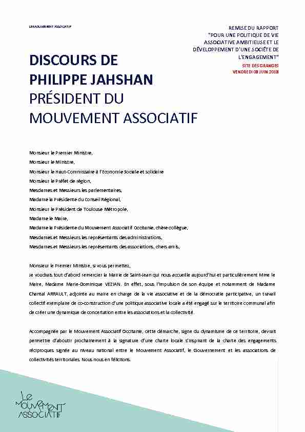 [PDF] DISCOURS DE PHILIPPE JAHSHAN PRÉSIDENT DU