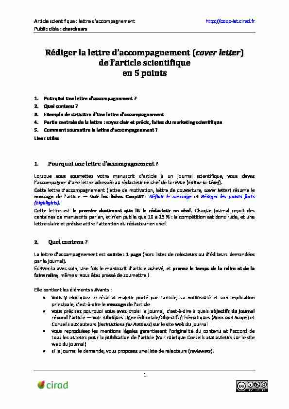 [PDF] Rédiger la lettre daccompagnement (cover letter) de larticle