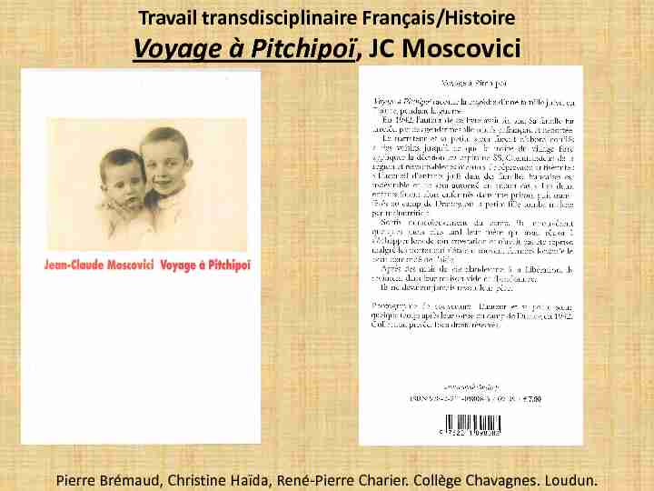 Travail transdisciplinaire Français/Histoire Voyage à
