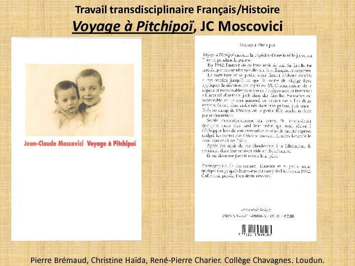 Travail transdisciplinaire Français/Histoire - Voyage à Pitchipoï JC