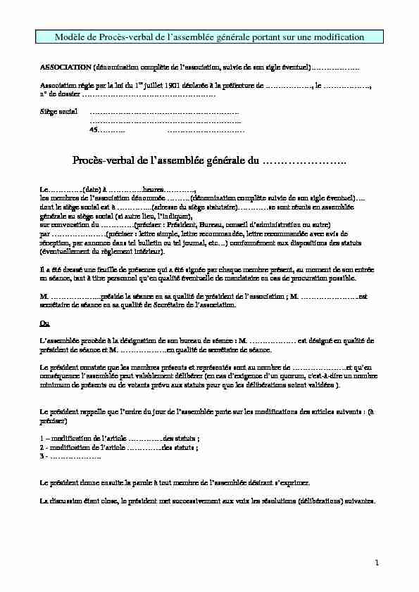 [PDF] PV changement de président dune association - LegalPlace