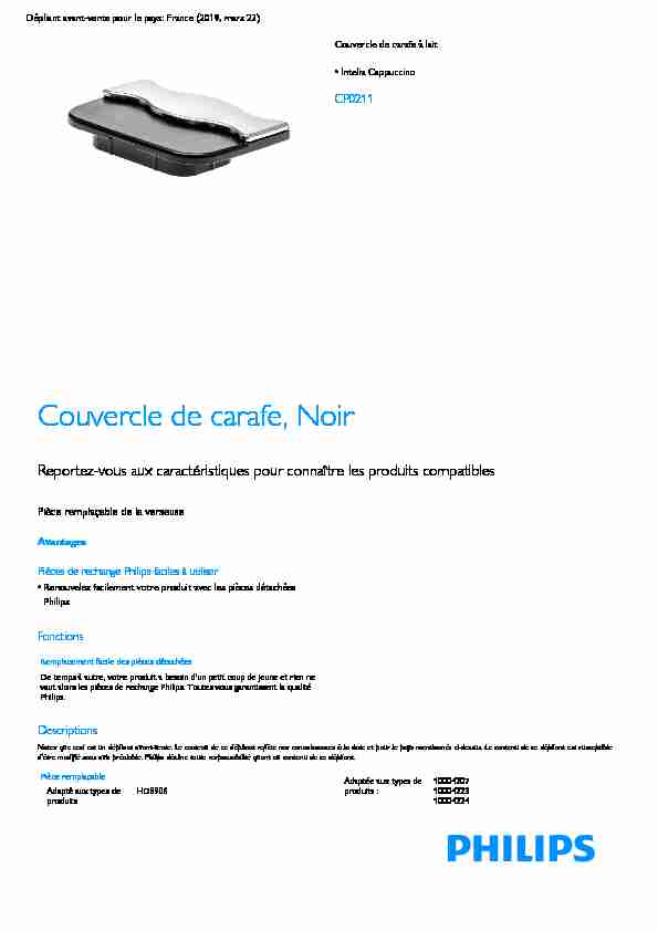 Product Leaflet: Couvercle de carafe à lait Intelia Cappuccino