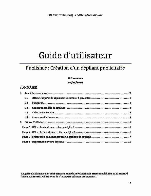 [PDF] Publisher : Création dun dépliant publicitaire  Guide dutilisateur