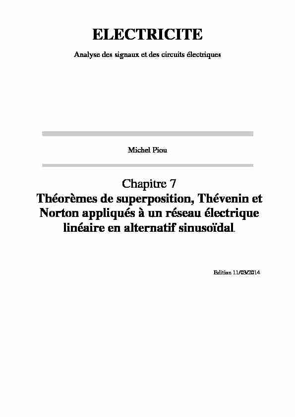 Chapitre 7 Théorèmes de superposition Thévenin et Norton