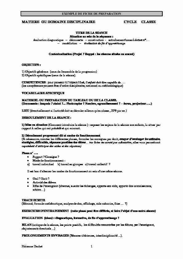 [PDF] EXEMPLE DE FICHE DE PREPARATION - Images et Langages
