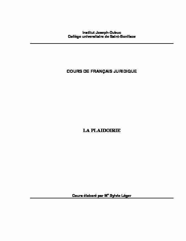 [PDF] LA PLAIDOIRIE - Université de Saint-Boniface