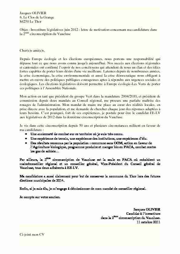 [PDF] Ma lettre de motivation pour investiture législatives  - EELV Paca