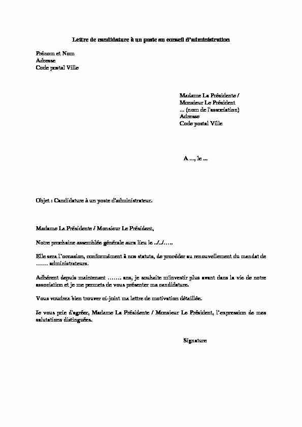 [PDF] lettre de candidature à un poste au conseil dadministration - Rouenfr