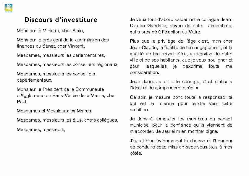 [PDF] Discours dinvestiture - Pontault-Combault