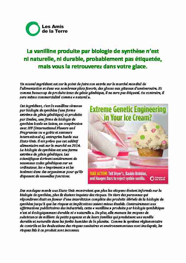 [PDF] La vanilline produite par biologie de synthèse nest ni naturelle, ni