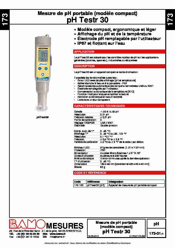 Mesure de pH portable (modèle compact) : pH Testr 30