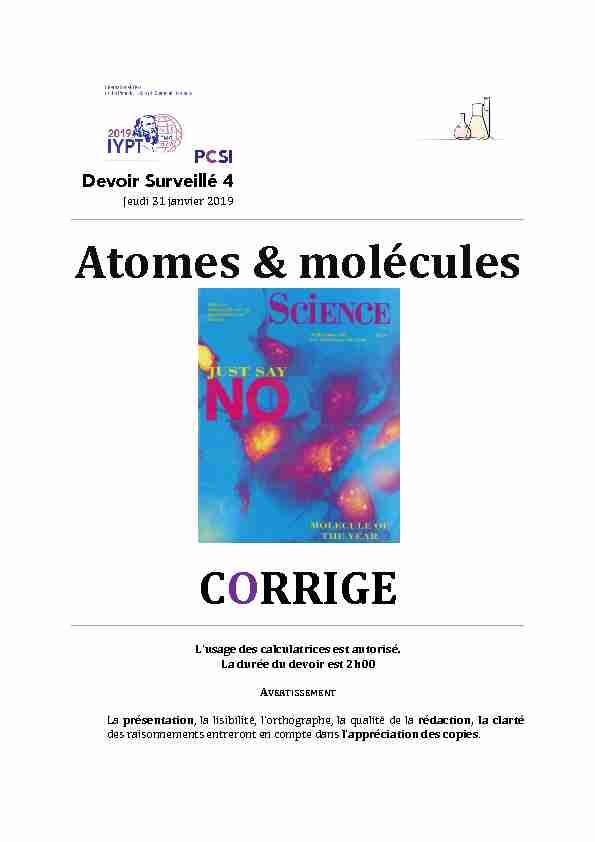 Atomes & molécules CORRIGE