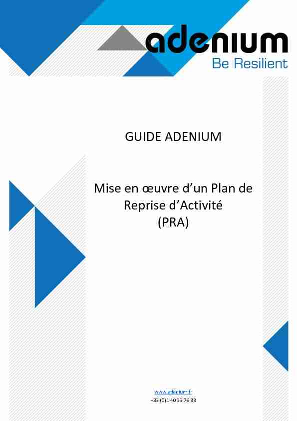 [PDF] GUIDE ADENIUM Mise en œuvre dun Plan de Reprise dActivité