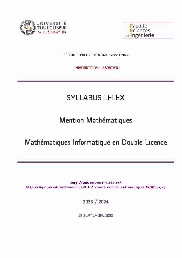 SYLLABUS LFLEX Mention Mathématiques Mathématiques
