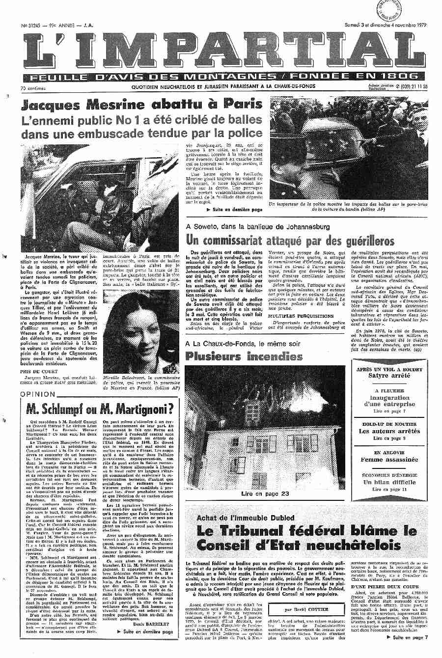 [PDF] Jacques Mesrine abattu à Paris Le Tribunal fédéral  - RERO DOC