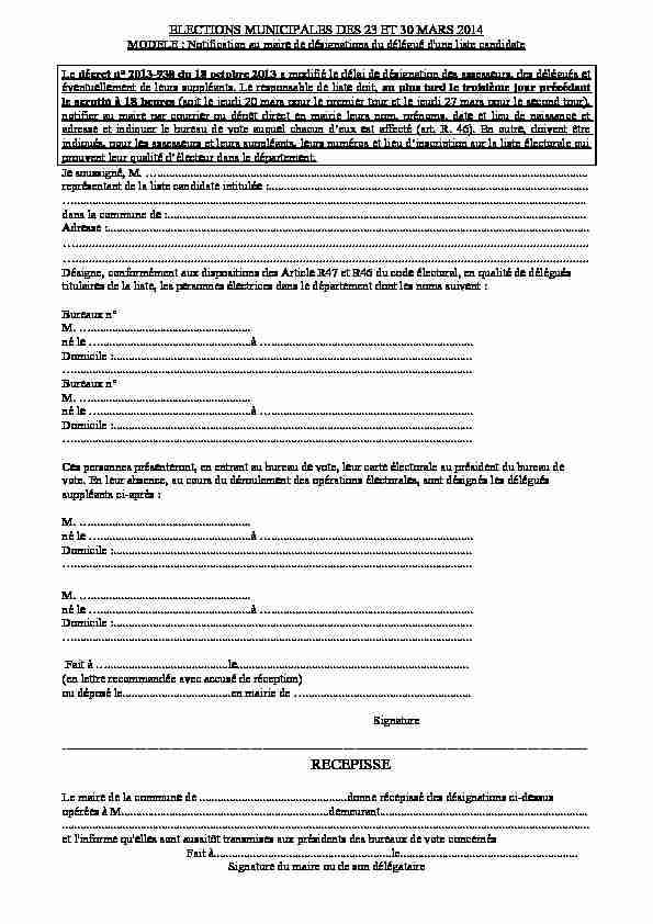 [PDF] Notification au maire de désignations du délégué dune liste candidate