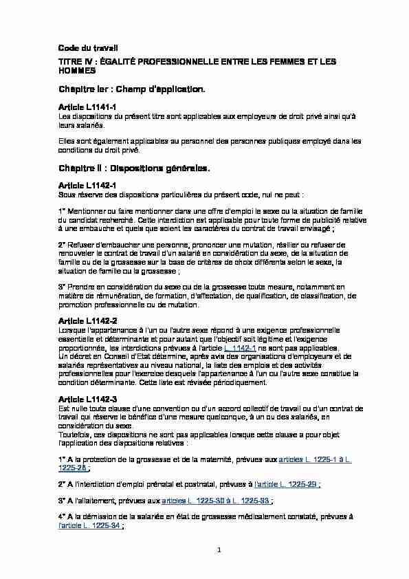 [PDF] Code du travail- Egalité prof - LDH