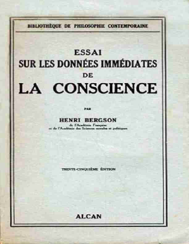 Henri Bergson - Essai sur les données immédiates de la conscience