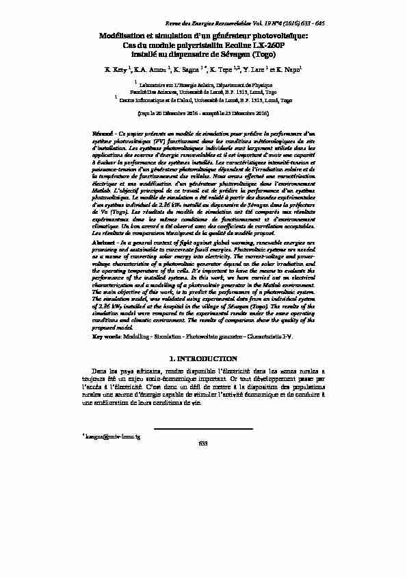[PDF] Modélisation et simulation dun générateur photovoltaïque - CDER