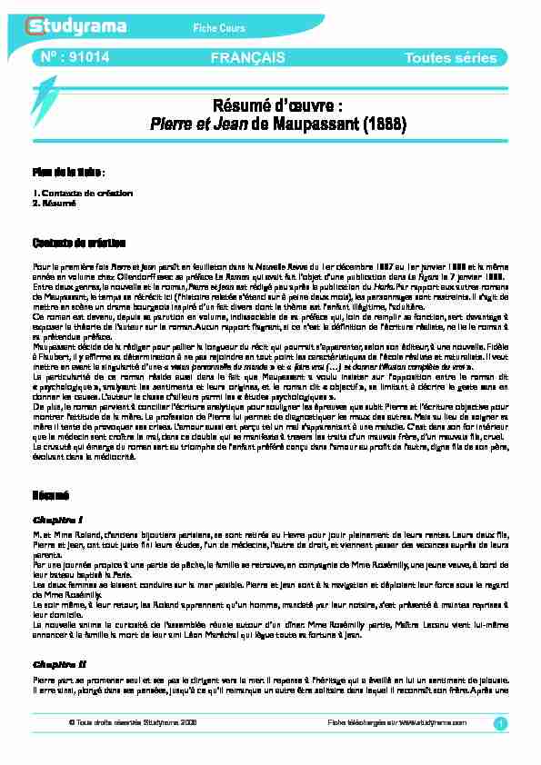 91014 - Résumé dœuvre : Pierre et Jean de Maupassant (1888)