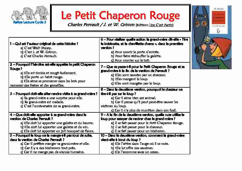 [PDF] Le petit chaperon rouge - Fiche de rallye lecture