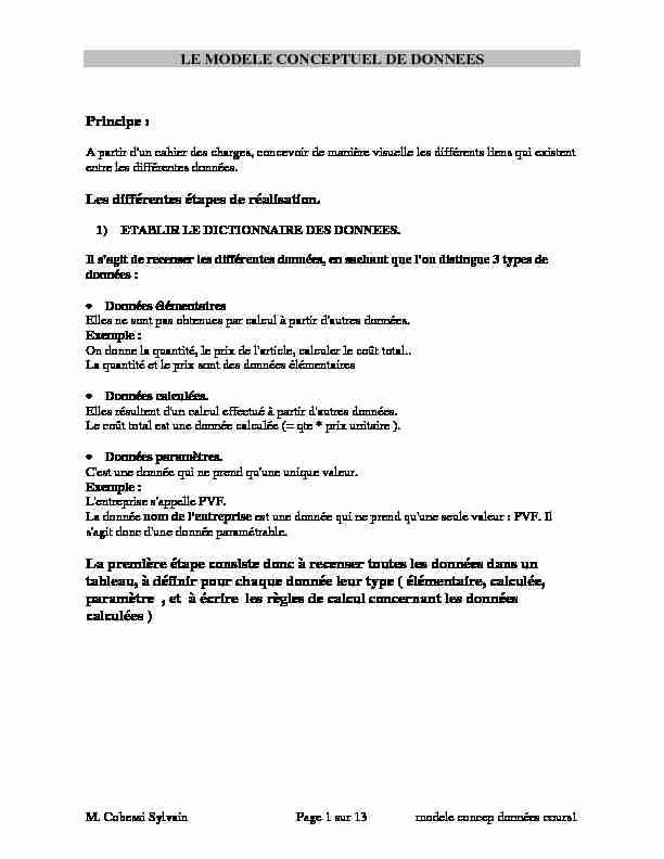 [PDF] LE MODELE CONCEPTUEL DE DONNEES Principe