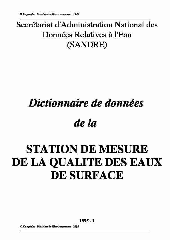Dictionnaire de données de la STATION DE MESURE DE LA