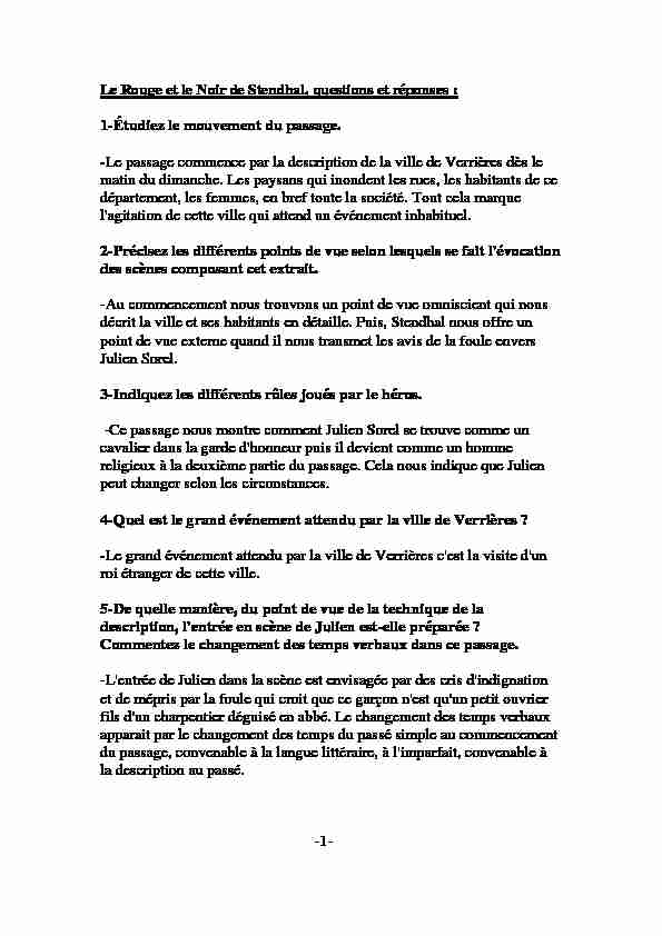 [PDF] Le Rouge et le Noir de Stendhal questions et réponses : 1-Étudiez