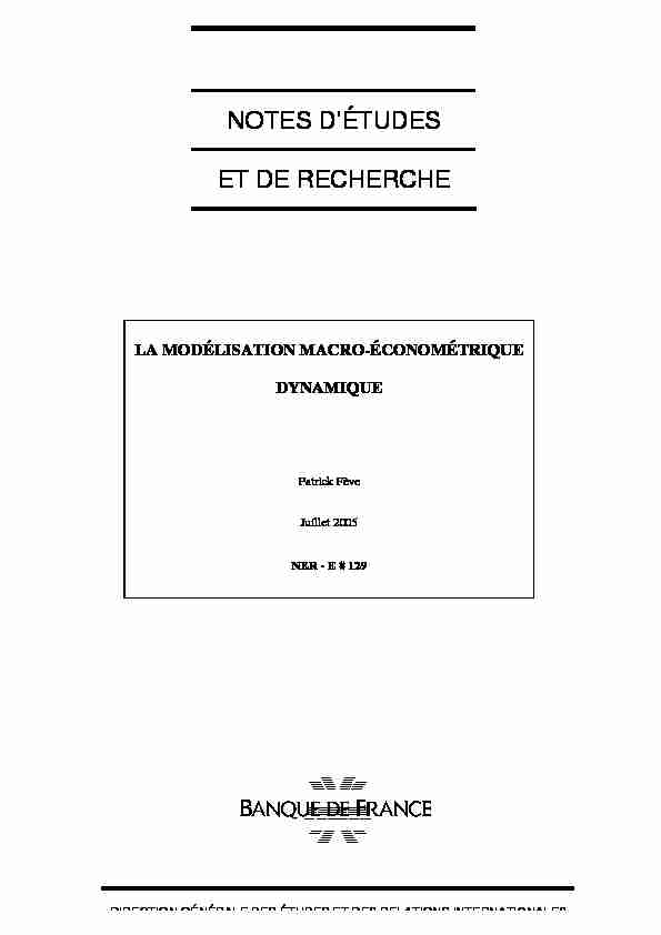 [PDF] LA MODÉLISATION MACRO-ÉCONOMÉTRIQUE DYNAMIQUE