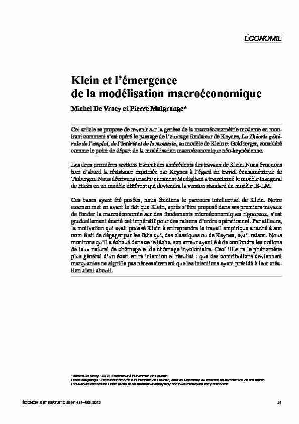 [PDF] Klein et lémergence de la modélisation macroéconomique - Insee