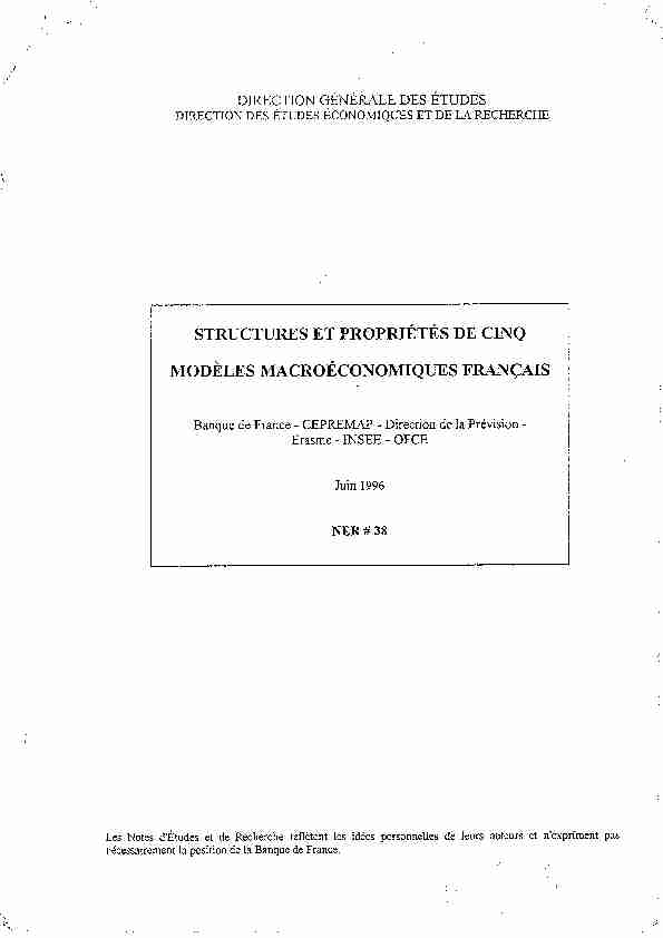 Structures et propriétés de cinq modèles macroéconomiques français