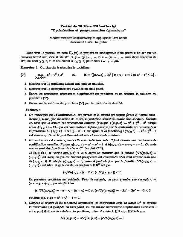 [PDF] Partiel du 26 Mars 2015—Corrigé “Optimisation et  - Ceremade