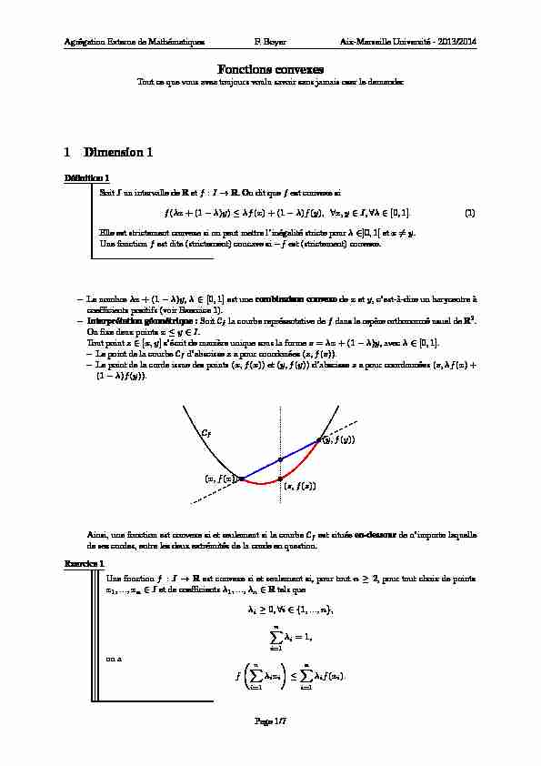 Fonctions convexes 1 Dimension 1 - Institut de Mathématiques