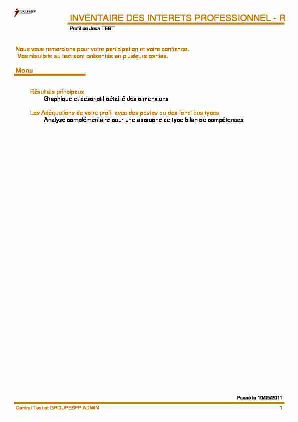 [PDF] Inventaire des Intérêts Professionnels - version révisée  - Humetrik