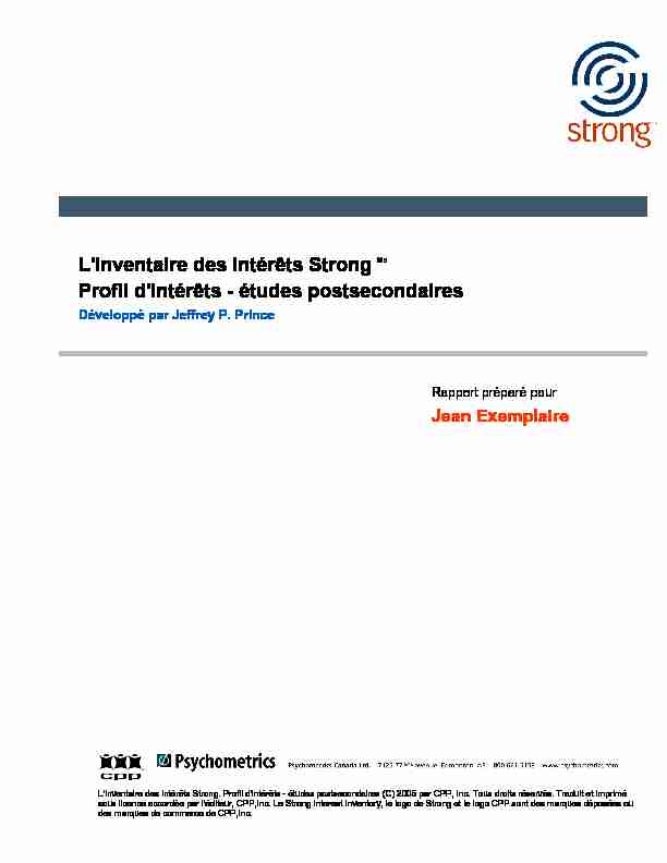 [PDF] L(Inventaire des intérêts Strong MD Profil d(intérêts  études