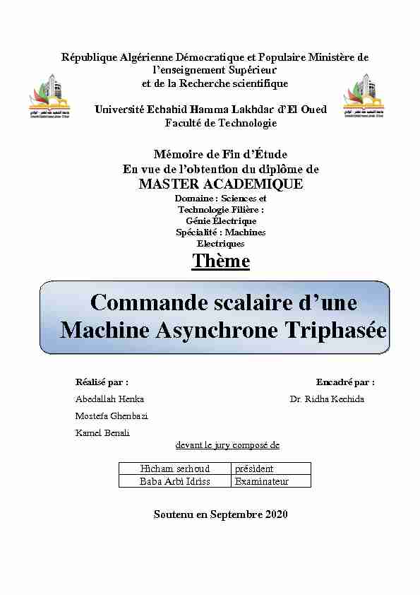 Commande scalaire dune Machine Asynchrone Triphasée