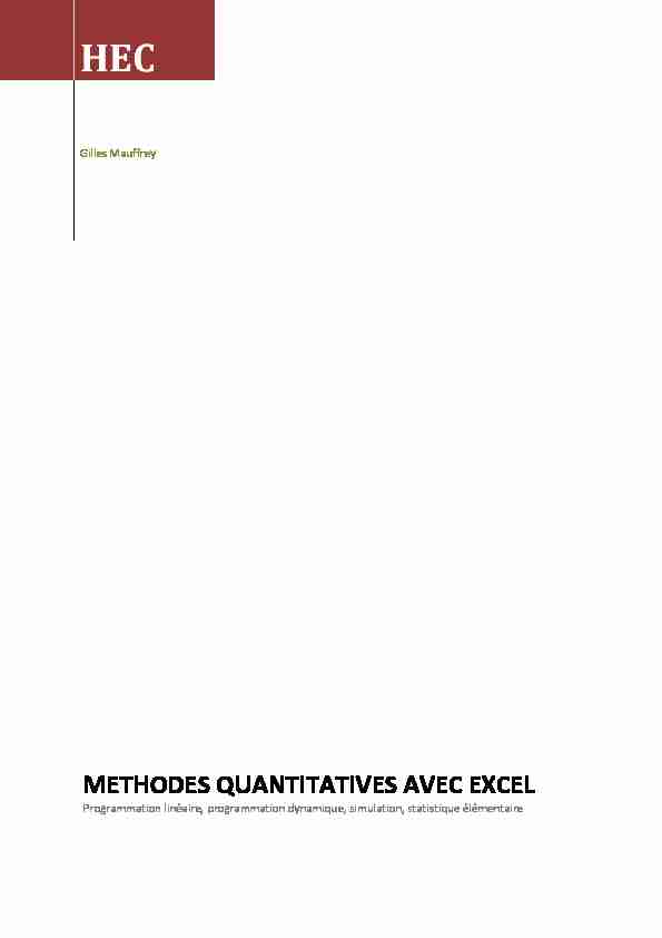 [PDF] METHODES QUANTITATIVES AVEC EXCEL - SI & Management