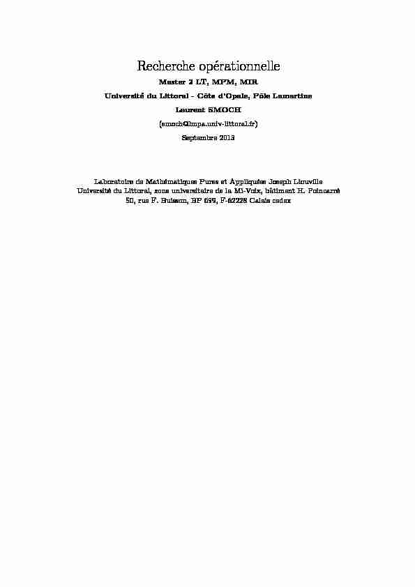 [PDF] Recherche opérationnelle - LMPA