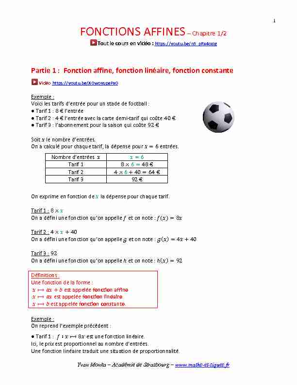 [PDF] FONCTIONS AFFINES– Chapitre 1/2 - maths et tiques