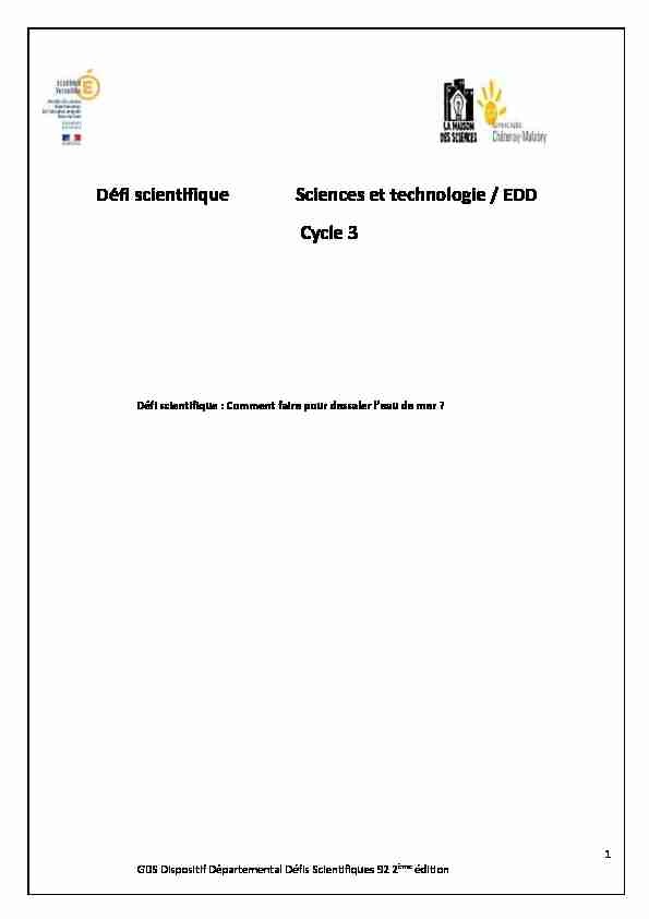 Défi scientifique Sciences et technologie / EDD Cycle 3