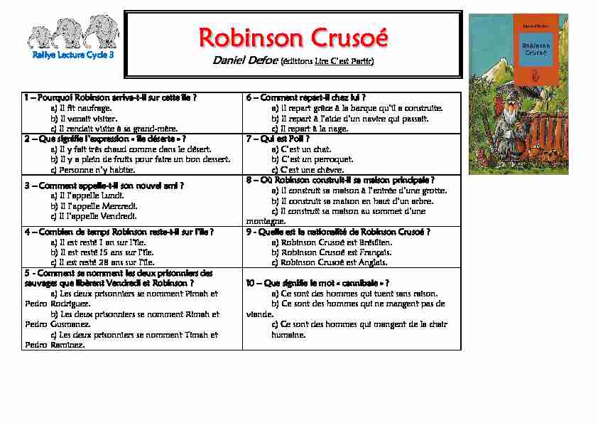 [PDF] Fiche de rallye lecture - Robinson Crusoé