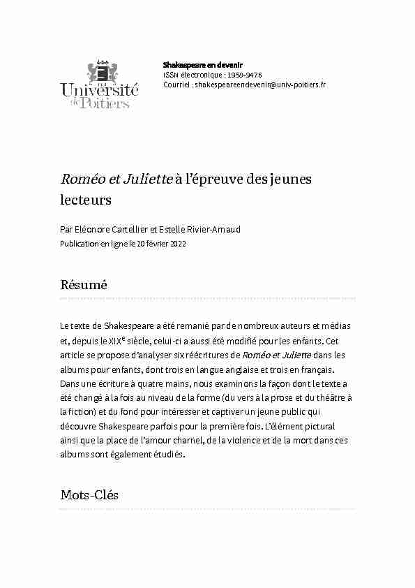 [PDF] Roméo et Juliette à lépreuve des jeunes lecteurs