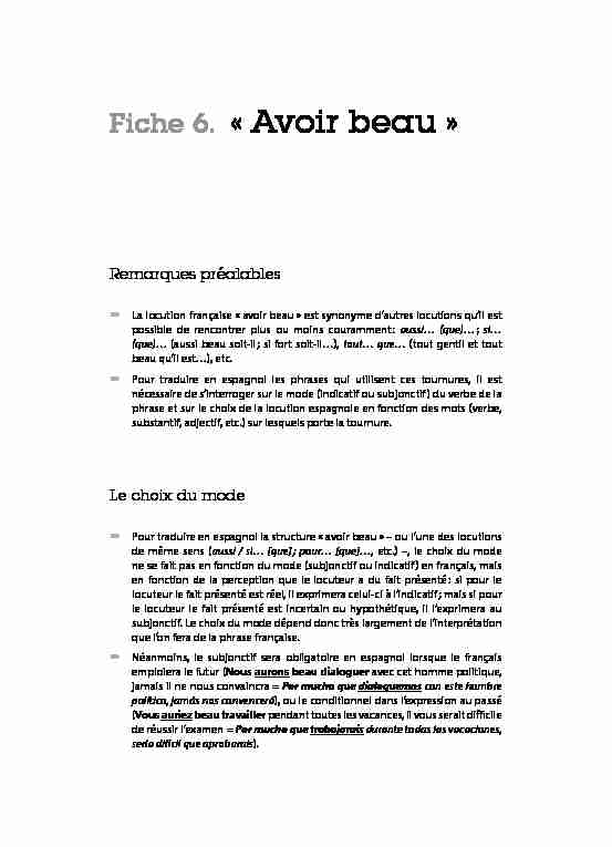 [PDF] Fiche 6 « Avoir beau »