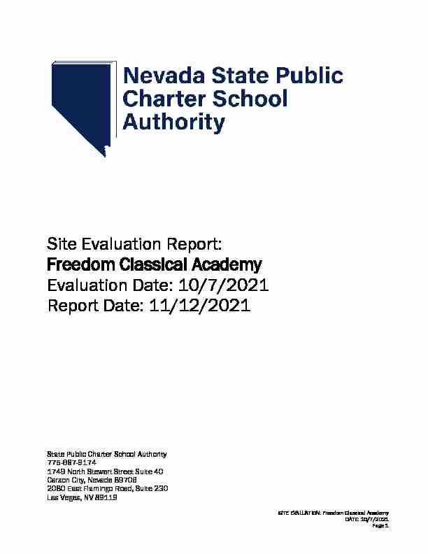 Freedom Classical Academy Evaluation Date: 10/7/2021 Report Date