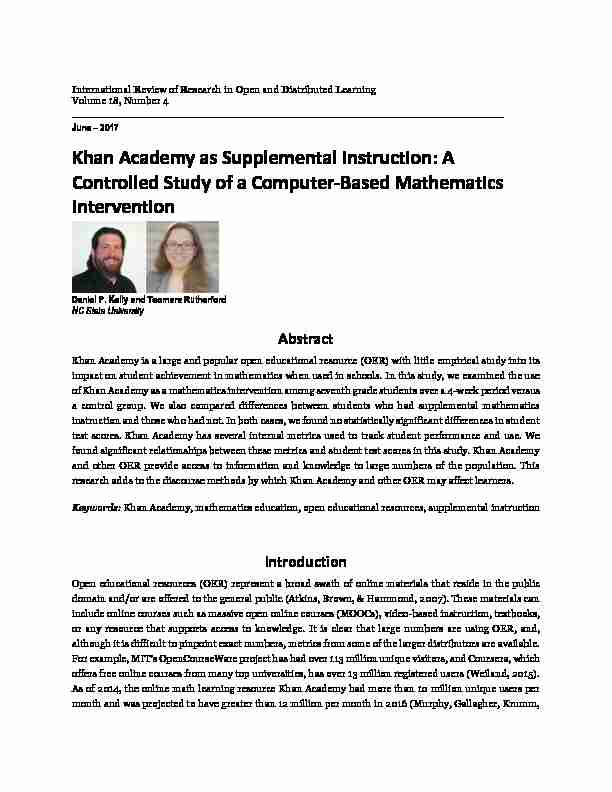 Khan Academy as Supplemental Instruction: A Controlled Study of a