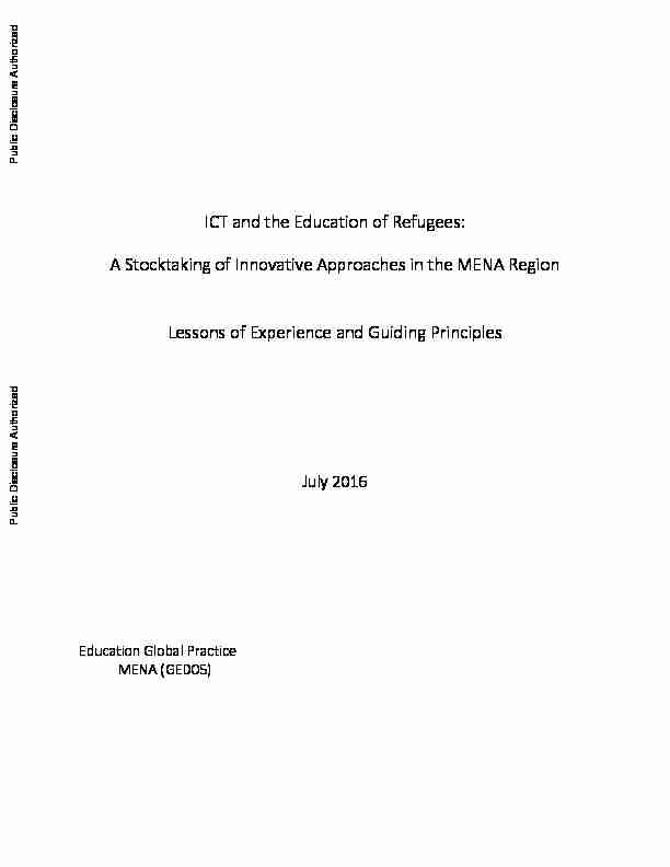 ICT and the Education of Refugees: A Stocktaking of Innovative