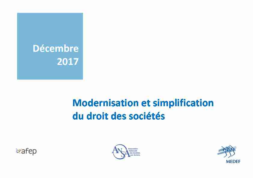 Modernisation et simplification du droit des sociétés Décembre 2017